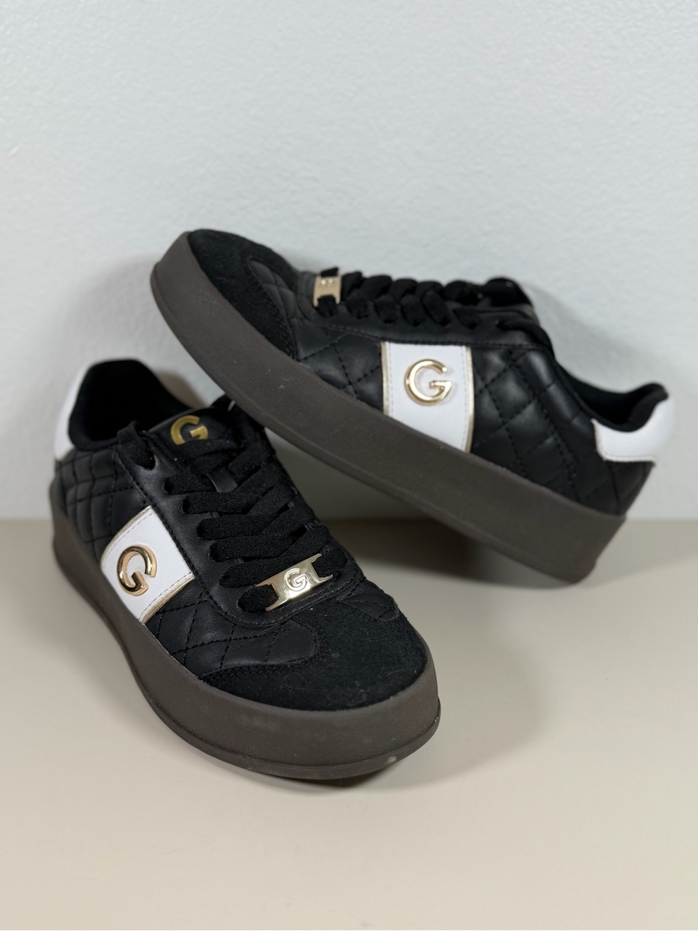 GBG Black and White Quilted Platform Lace-Up Sneakers